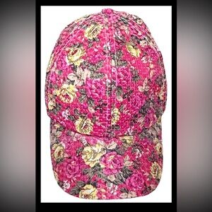 Women's Floral Sequins Sparkly Pink Baseball Cap Hat Adjustable Strap Spring
